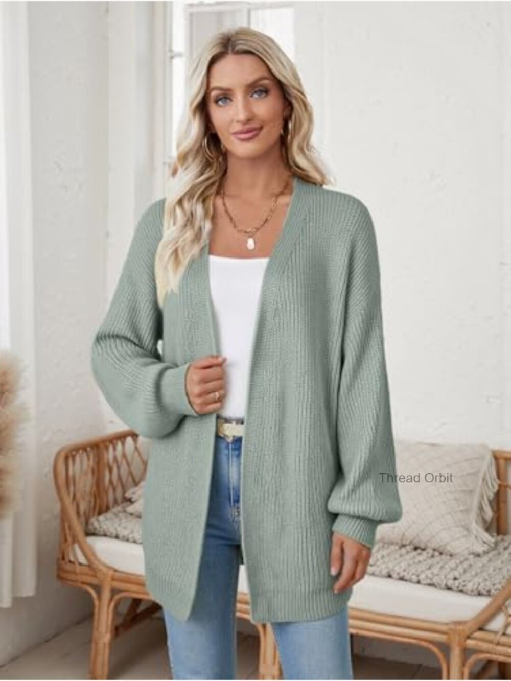 Oversized Long Cardigan Sweater Fall Trendy Chunky Waffle Knit Open Front Dressy - Picture 2 of 7
